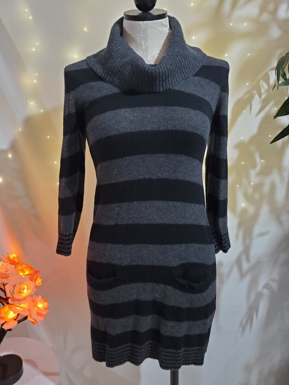 Express Striped Wool Blend Cowl Neck Long Sleeve Sweater Dress Womens Size S